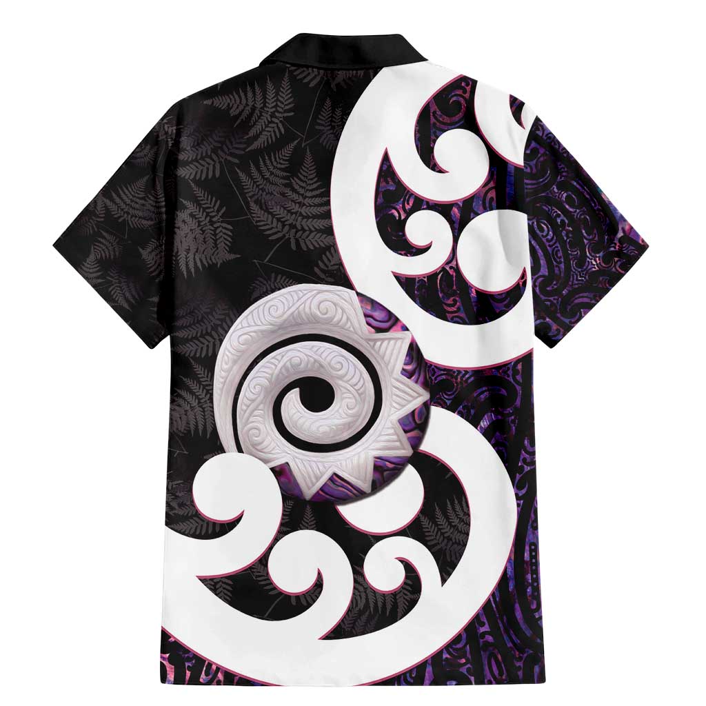 Aotearoa Koru Family Matching Mermaid Dress and Hawaiian Shirt Purple Maori Paua Shell Mix Silver Fern