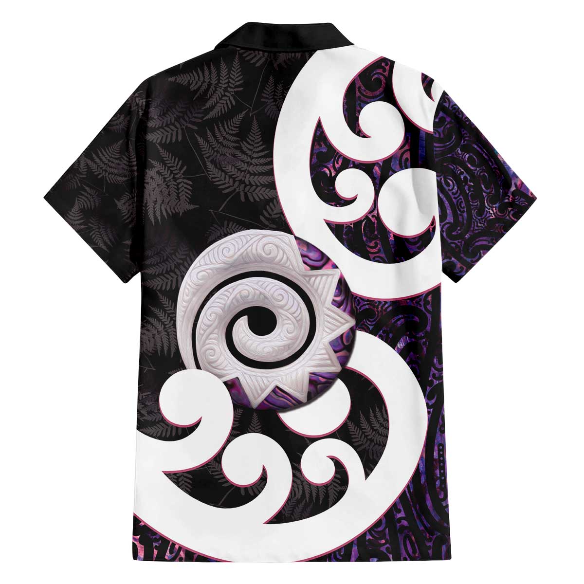 Aotearoa Koru Family Matching Off The Shoulder Long Sleeve Dress and Hawaiian Shirt Purple Maori Paua Shell Mix Silver Fern