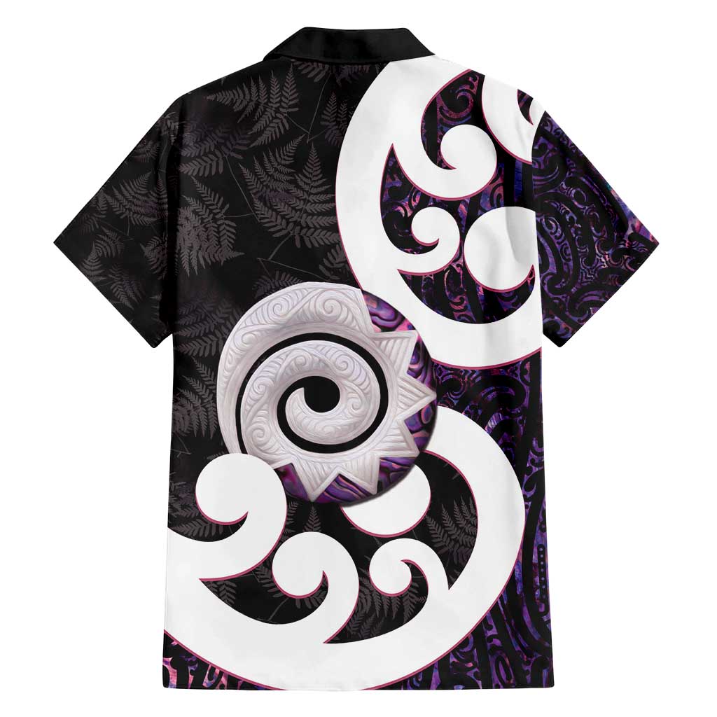 Aotearoa Koru Family Matching Off Shoulder Maxi Dress and Hawaiian Shirt Purple Maori Paua Shell Mix Silver Fern