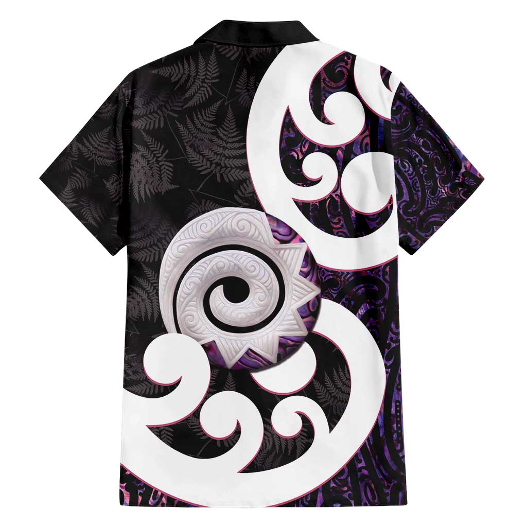 Aotearoa Koru Family Matching Short Sleeve Bodycon Dress and Hawaiian Shirt Purple Maori Paua Shell Mix Silver Fern