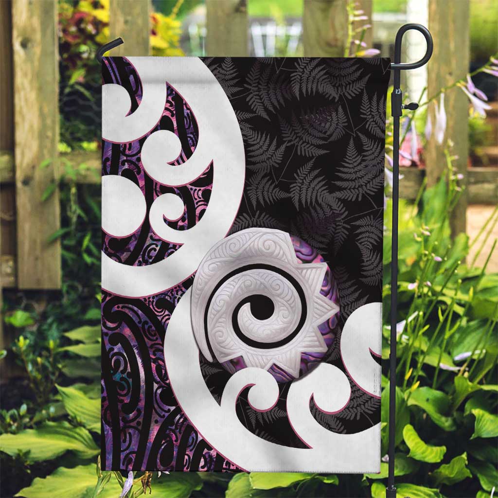 Aotearoa Koru Garden Flag Purple Maori Paua Shell Mix Silver Fern - Vibe Hoodie Shop