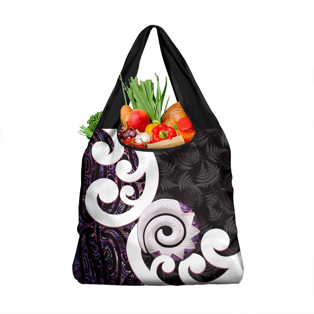 Aotearoa Koru Grocery Bag Purple Maori Paua Shell Mix Silver Fern