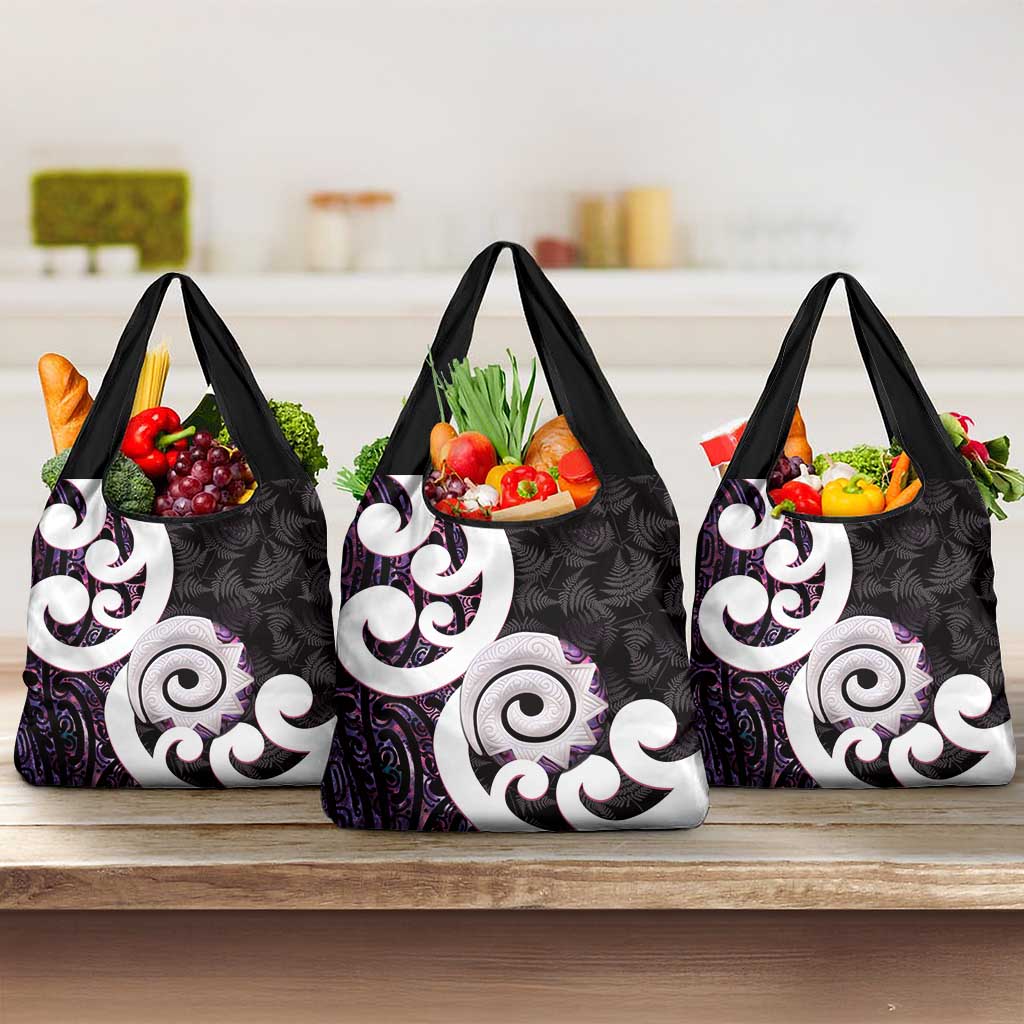 Aotearoa Koru Grocery Bag Purple Maori Paua Shell Mix Silver Fern