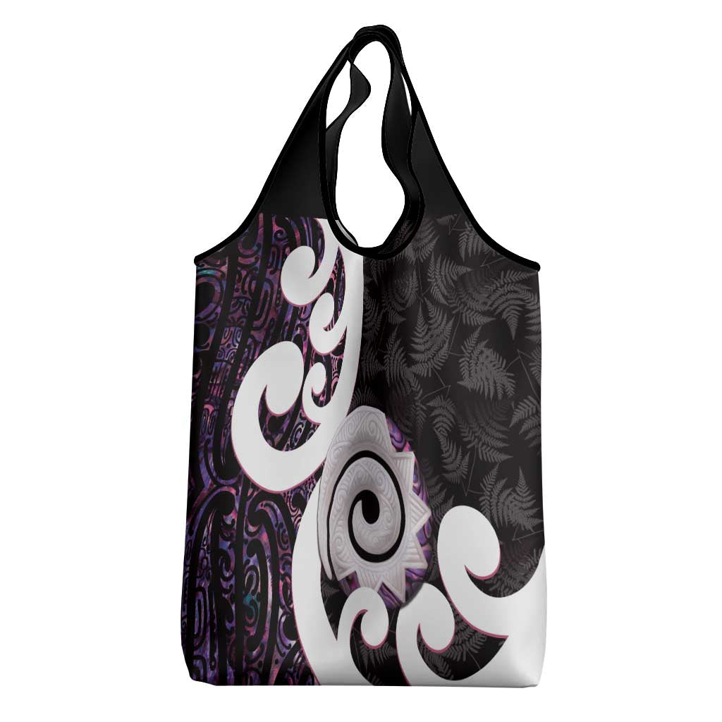 Aotearoa Koru Grocery Bag Purple Maori Paua Shell Mix Silver Fern