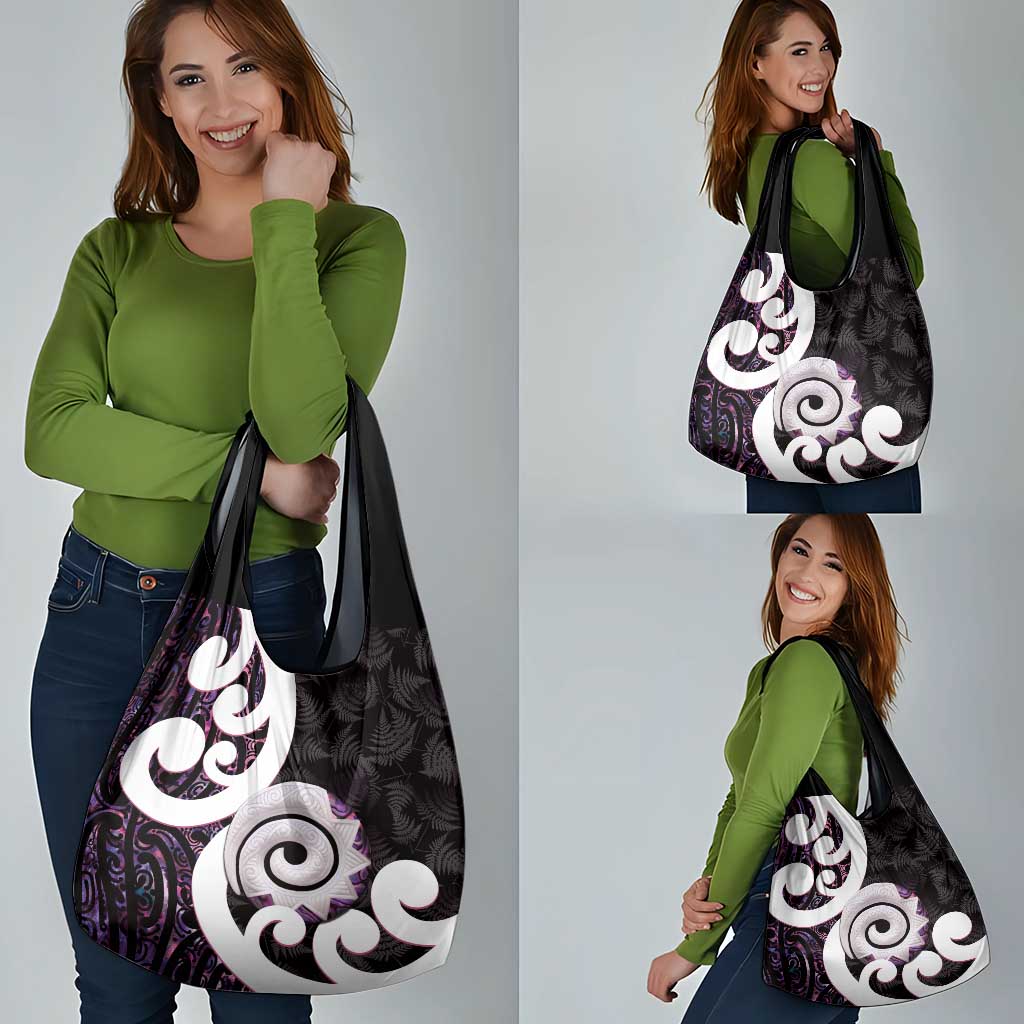 Aotearoa Koru Grocery Bag Purple Maori Paua Shell Mix Silver Fern