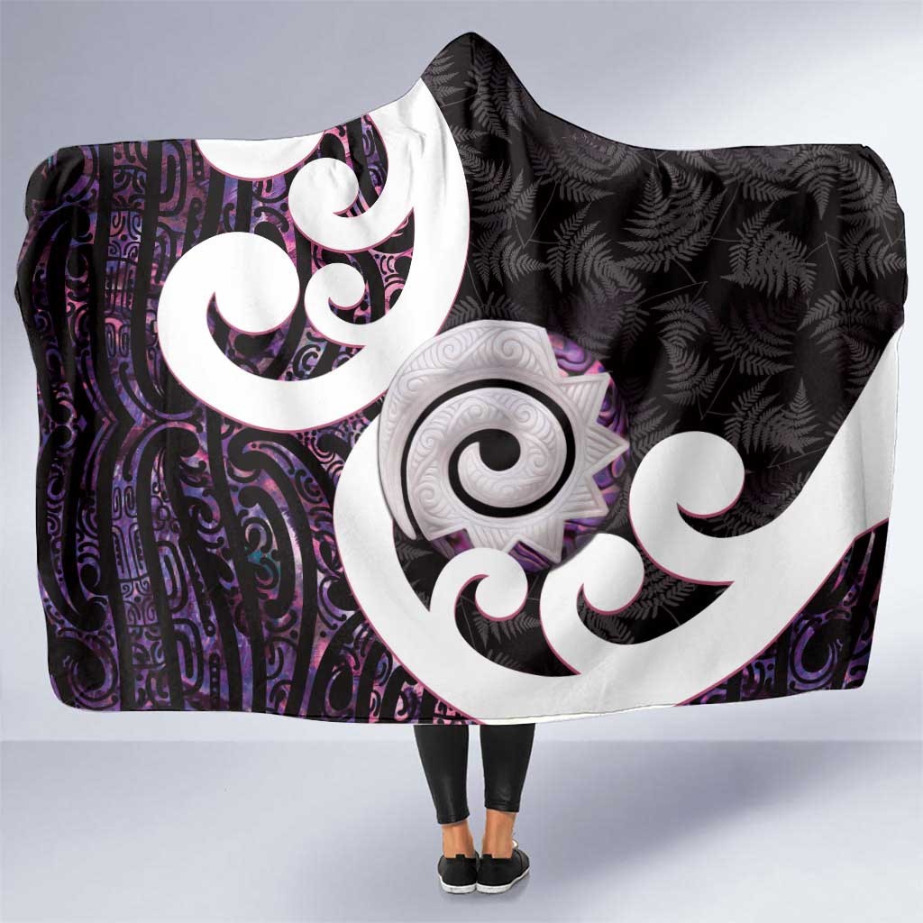 Aotearoa Koru Hooded Blanket Purple Maori Paua Shell Mix Silver Fern