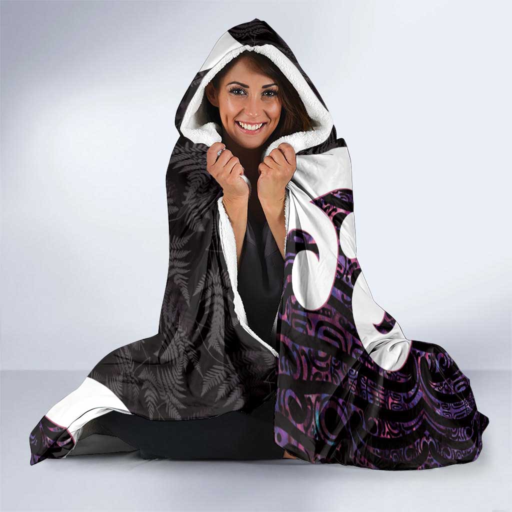 Aotearoa Koru Hooded Blanket Purple Maori Paua Shell Mix Silver Fern