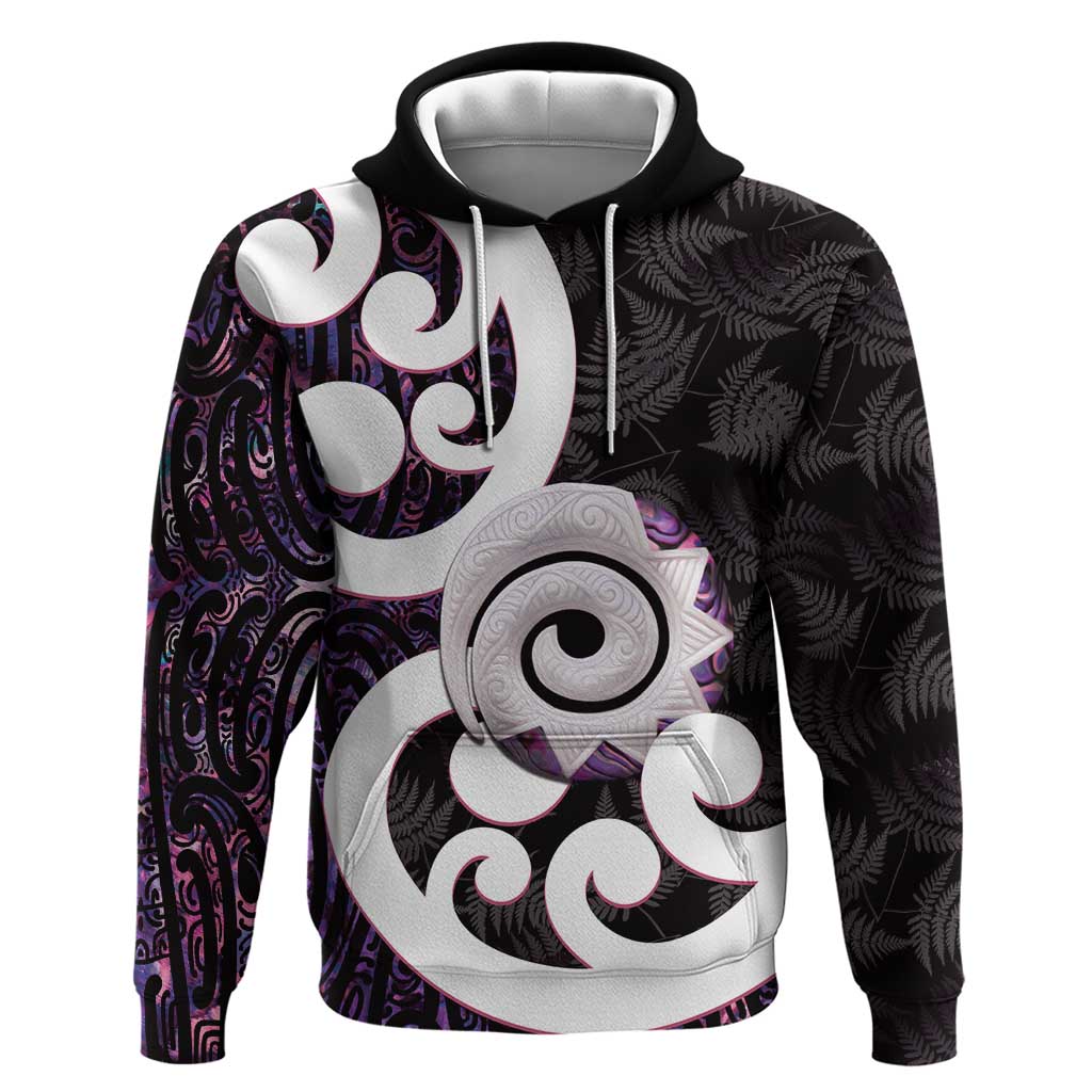 Aotearoa Koru Hoodie Purple Maori Paua Shell Mix Silver Fern - Vibe Hoodie Shop