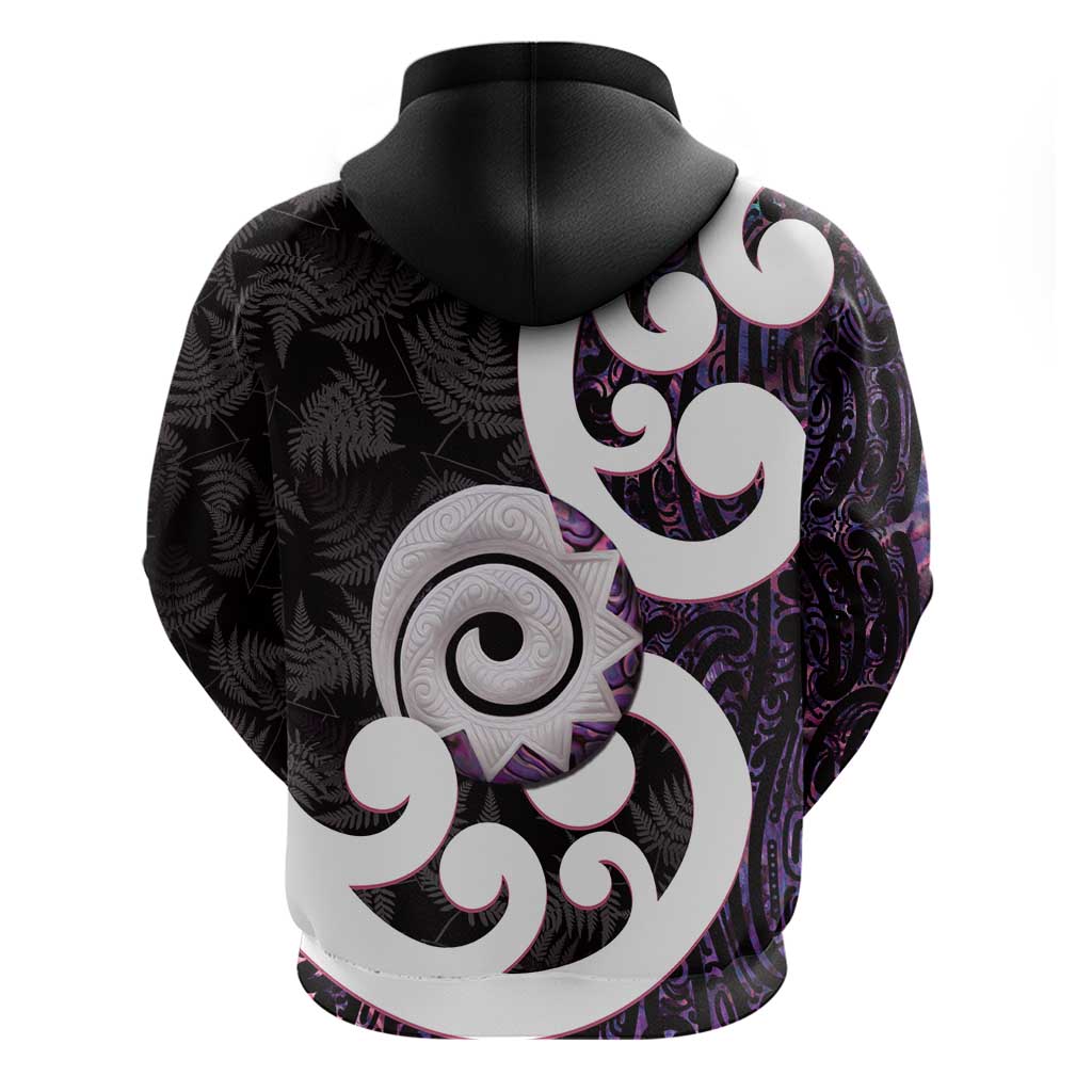 Aotearoa Koru Hoodie Purple Maori Paua Shell Mix Silver Fern - Vibe Hoodie Shop