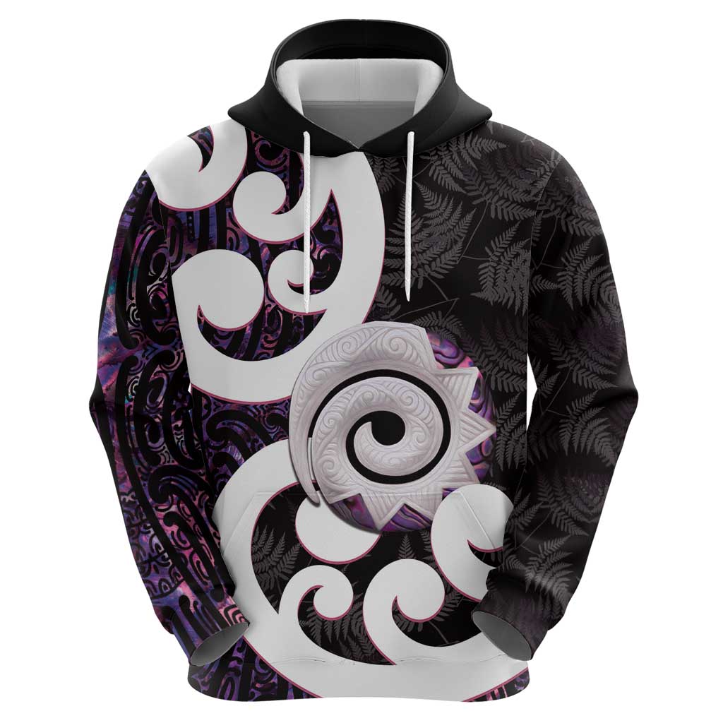 Aotearoa Koru Hoodie Purple Maori Paua Shell Mix Silver Fern - Vibe Hoodie Shop