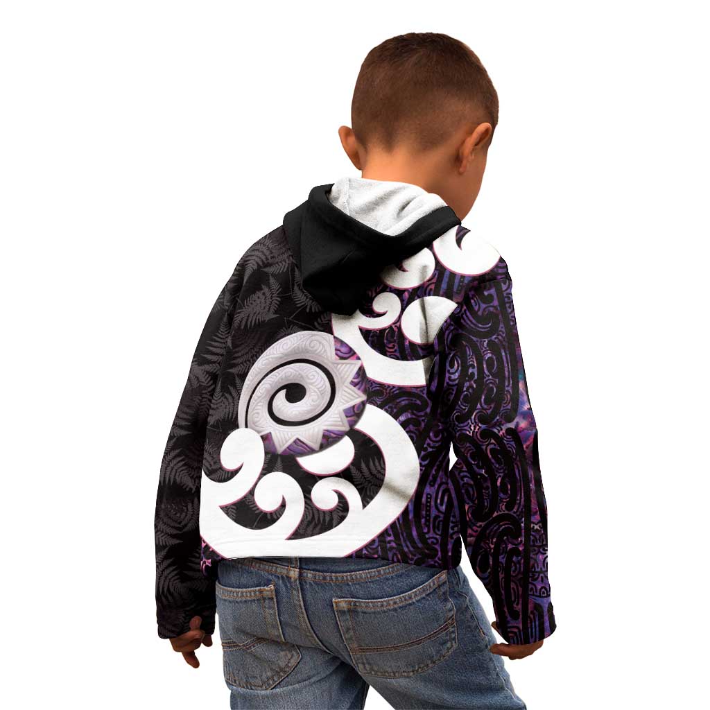 Aotearoa Koru Kid Hoodie Purple Maori Paua Shell Mix Silver Fern - Vibe Hoodie Shop