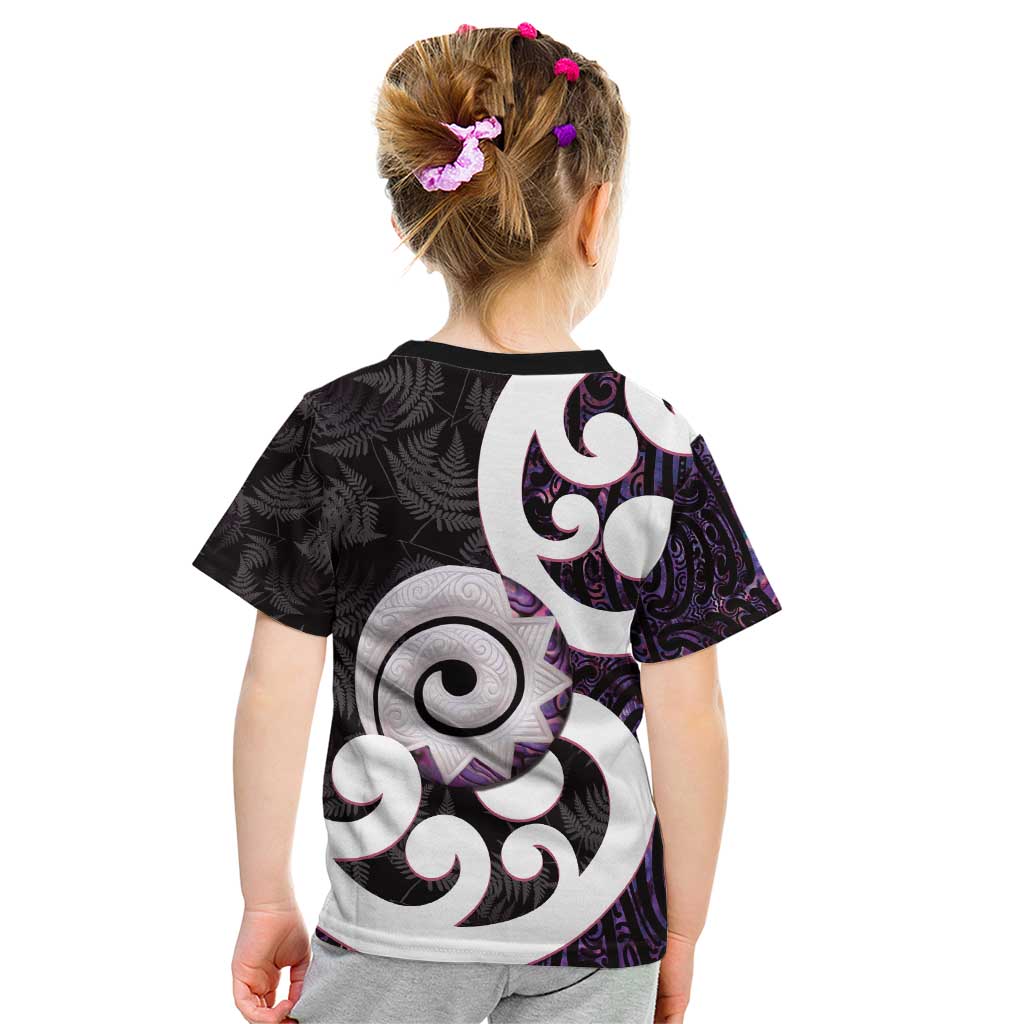 Aotearoa Koru Kid T Shirt Purple Maori Paua Shell Mix Silver Fern - Vibe Hoodie Shop