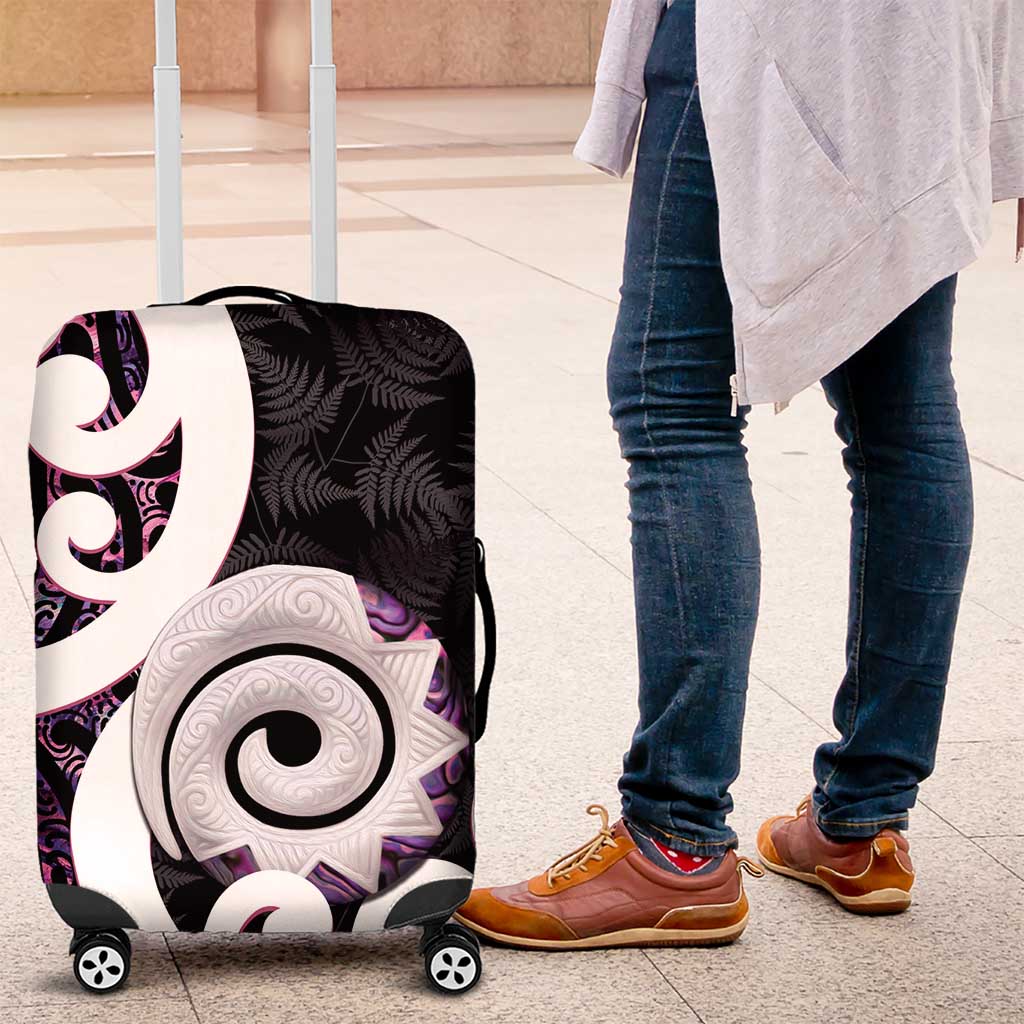 Aotearoa Koru Luggage Cover Purple Maori Paua Shell Mix Silver Fern - Vibe Hoodie Shop