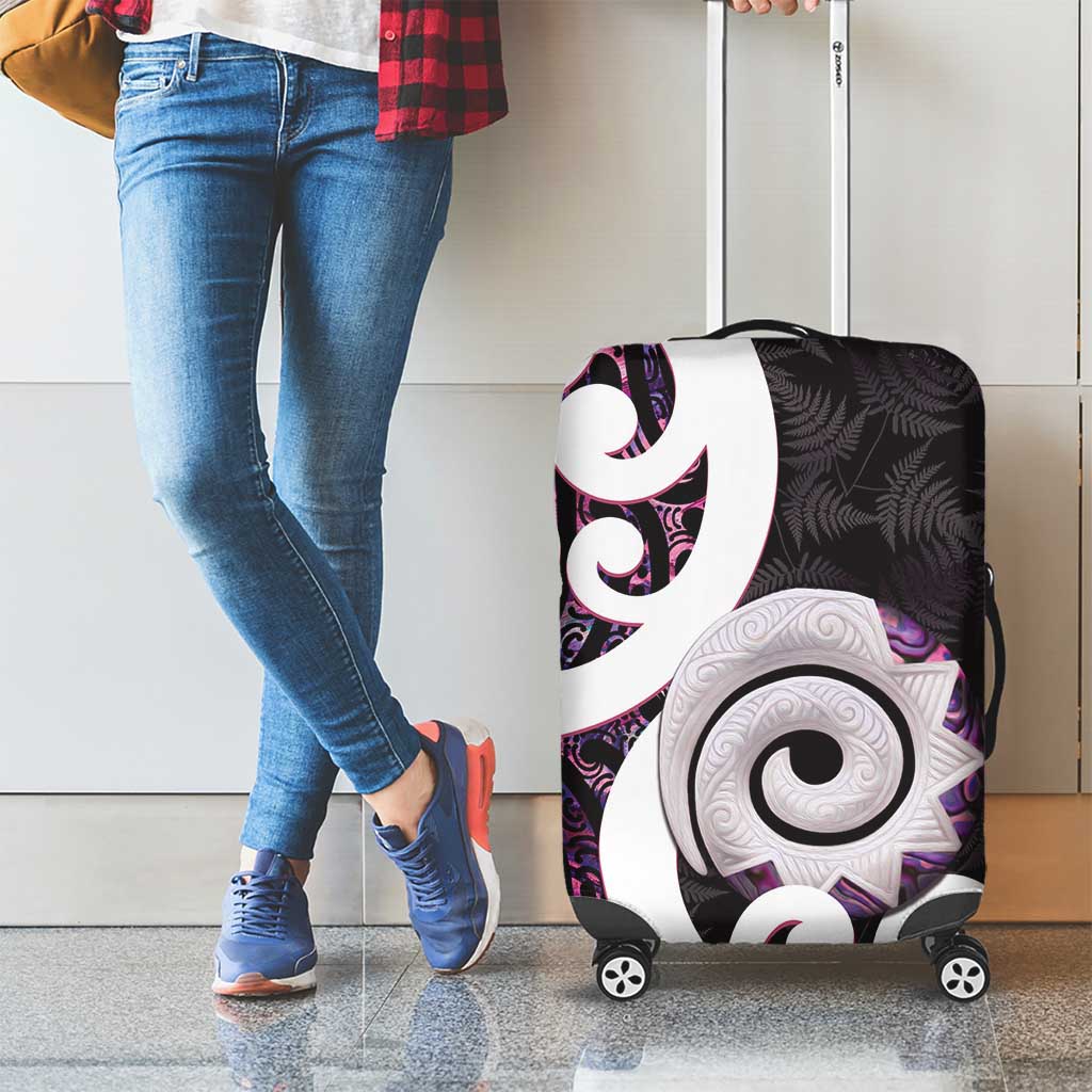 Aotearoa Koru Luggage Cover Purple Maori Paua Shell Mix Silver Fern - Vibe Hoodie Shop