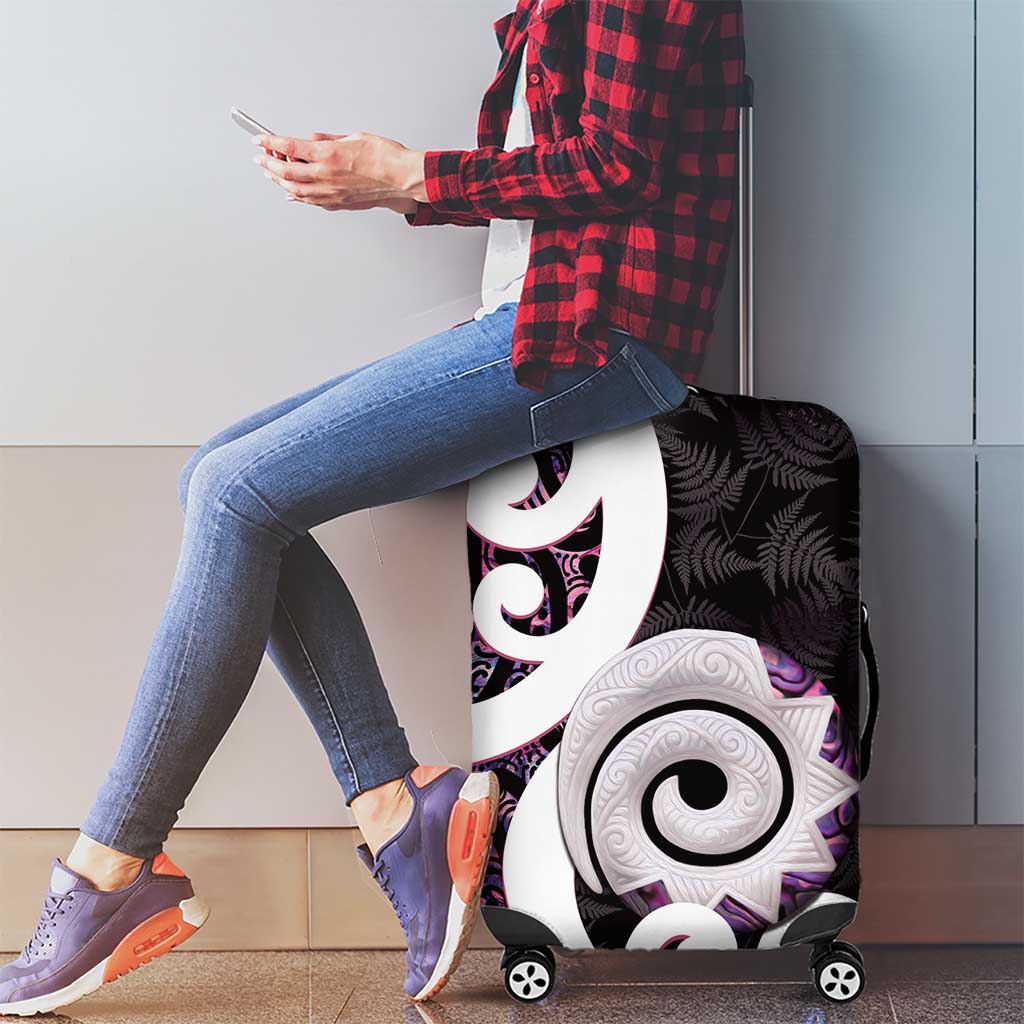 Aotearoa Koru Luggage Cover Purple Maori Paua Shell Mix Silver Fern - Vibe Hoodie Shop