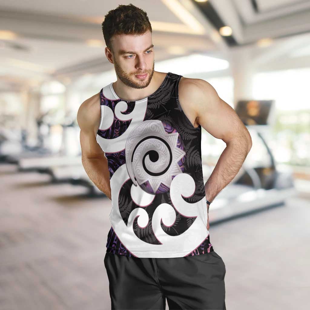 Aotearoa Koru Men Tank Top Purple Maori Paua Shell Mix Silver Fern - Vibe Hoodie Shop