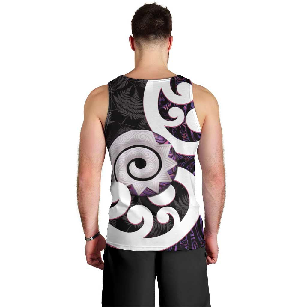 Aotearoa Koru Men Tank Top Purple Maori Paua Shell Mix Silver Fern - Vibe Hoodie Shop