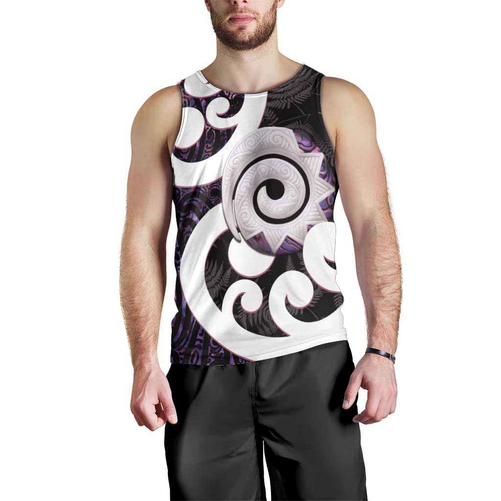 Aotearoa Koru Men Tank Top Purple Maori Paua Shell Mix Silver Fern - Vibe Hoodie Shop