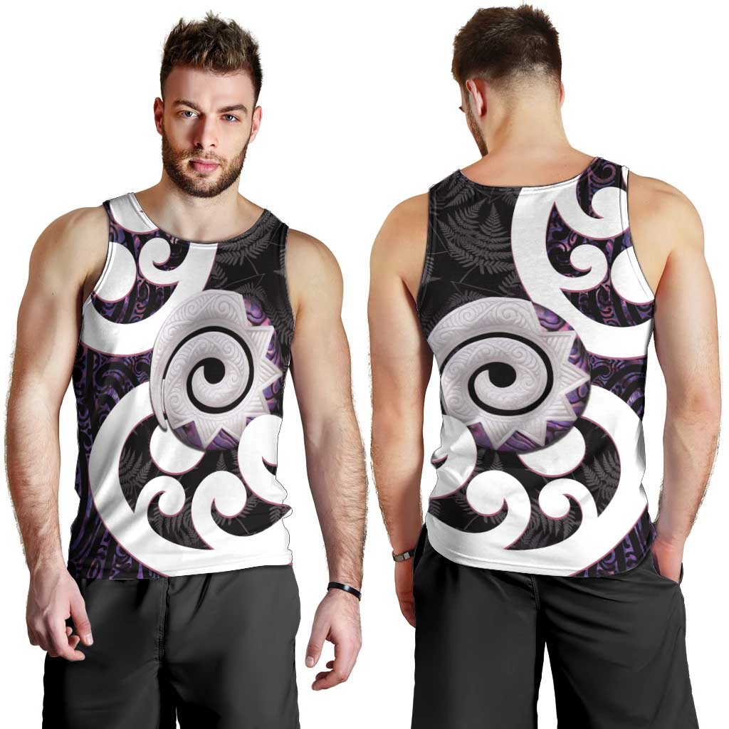 Aotearoa Koru Men Tank Top Purple Maori Paua Shell Mix Silver Fern - Vibe Hoodie Shop