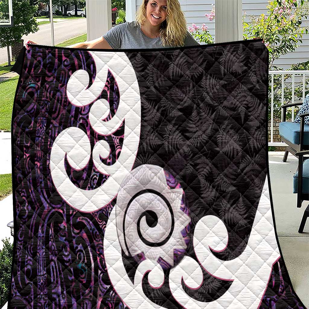 Aotearoa Koru Quilt Purple Maori Paua Shell Mix Silver Fern - Vibe Hoodie Shop