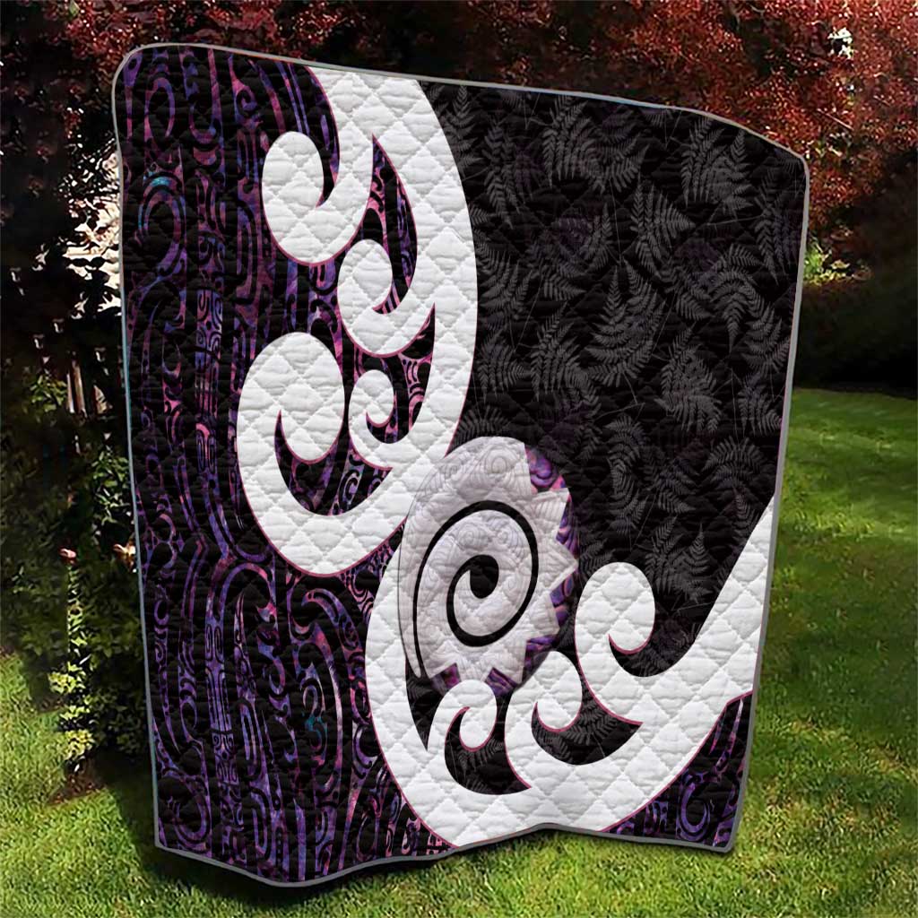 Aotearoa Koru Quilt Purple Maori Paua Shell Mix Silver Fern - Vibe Hoodie Shop