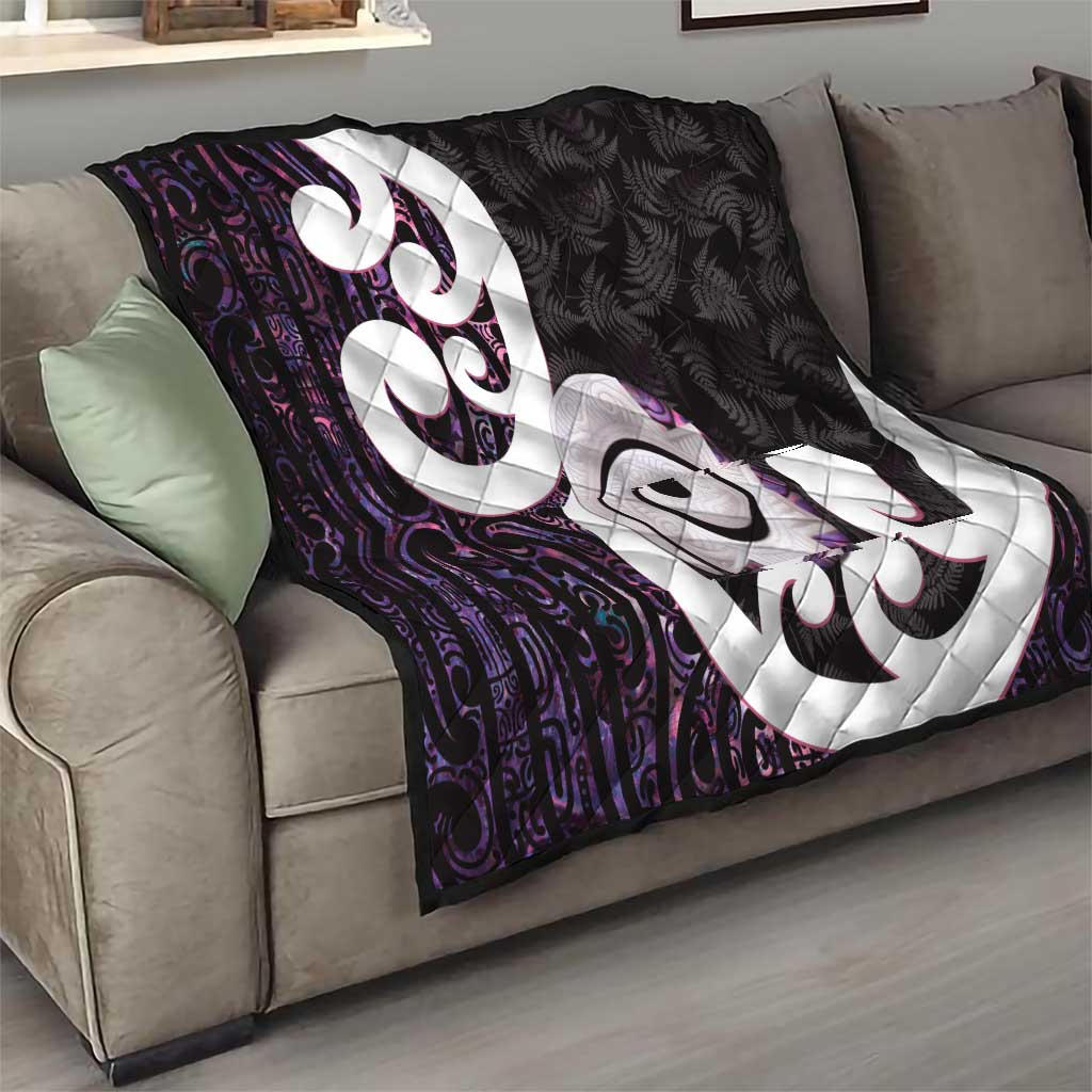 Aotearoa Koru Quilt Purple Maori Paua Shell Mix Silver Fern - Vibe Hoodie Shop