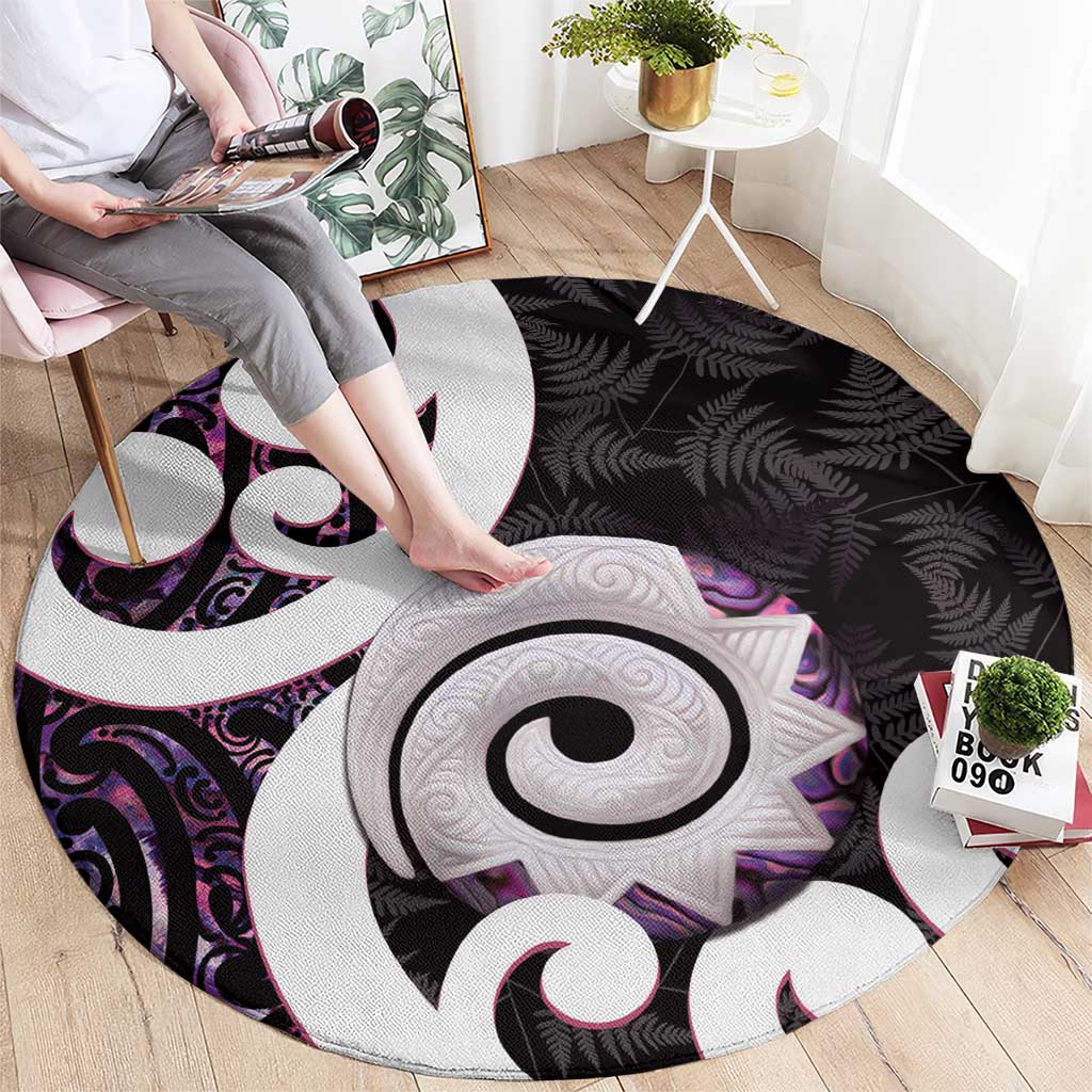 Aotearoa Koru Round Carpet Purple Maori Paua Shell Mix Silver Fern