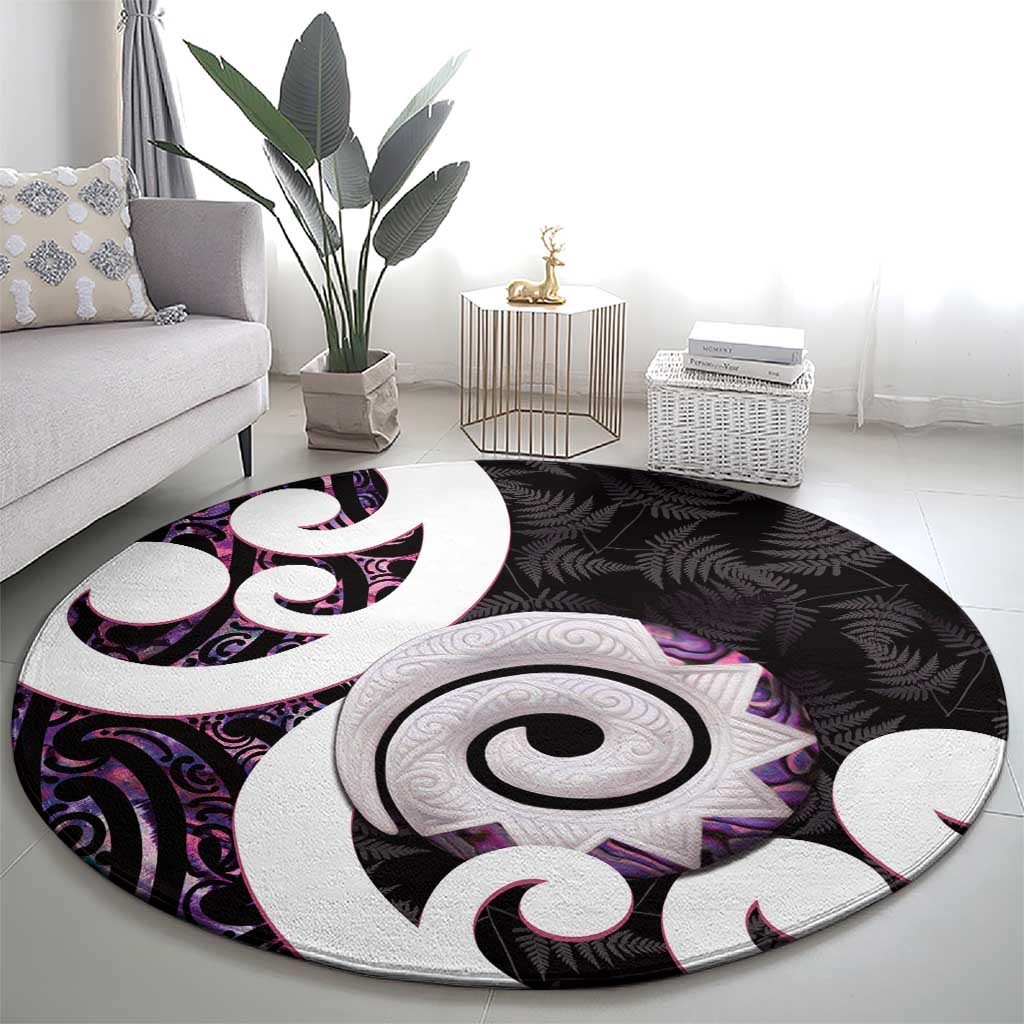 Aotearoa Koru Round Carpet Purple Maori Paua Shell Mix Silver Fern