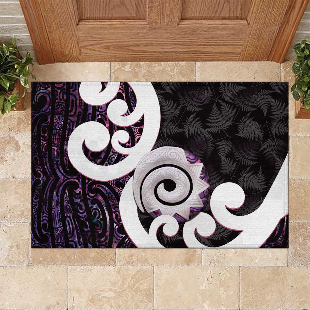 Aotearoa Koru Rubber Doormat Purple Maori Paua Shell Mix Silver Fern