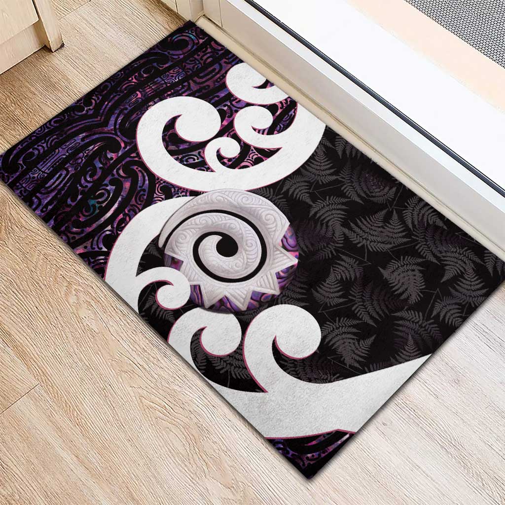 Aotearoa Koru Rubber Doormat Purple Maori Paua Shell Mix Silver Fern