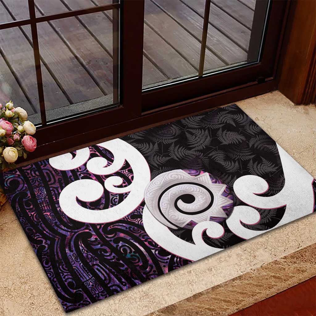 Aotearoa Koru Rubber Doormat Purple Maori Paua Shell Mix Silver Fern