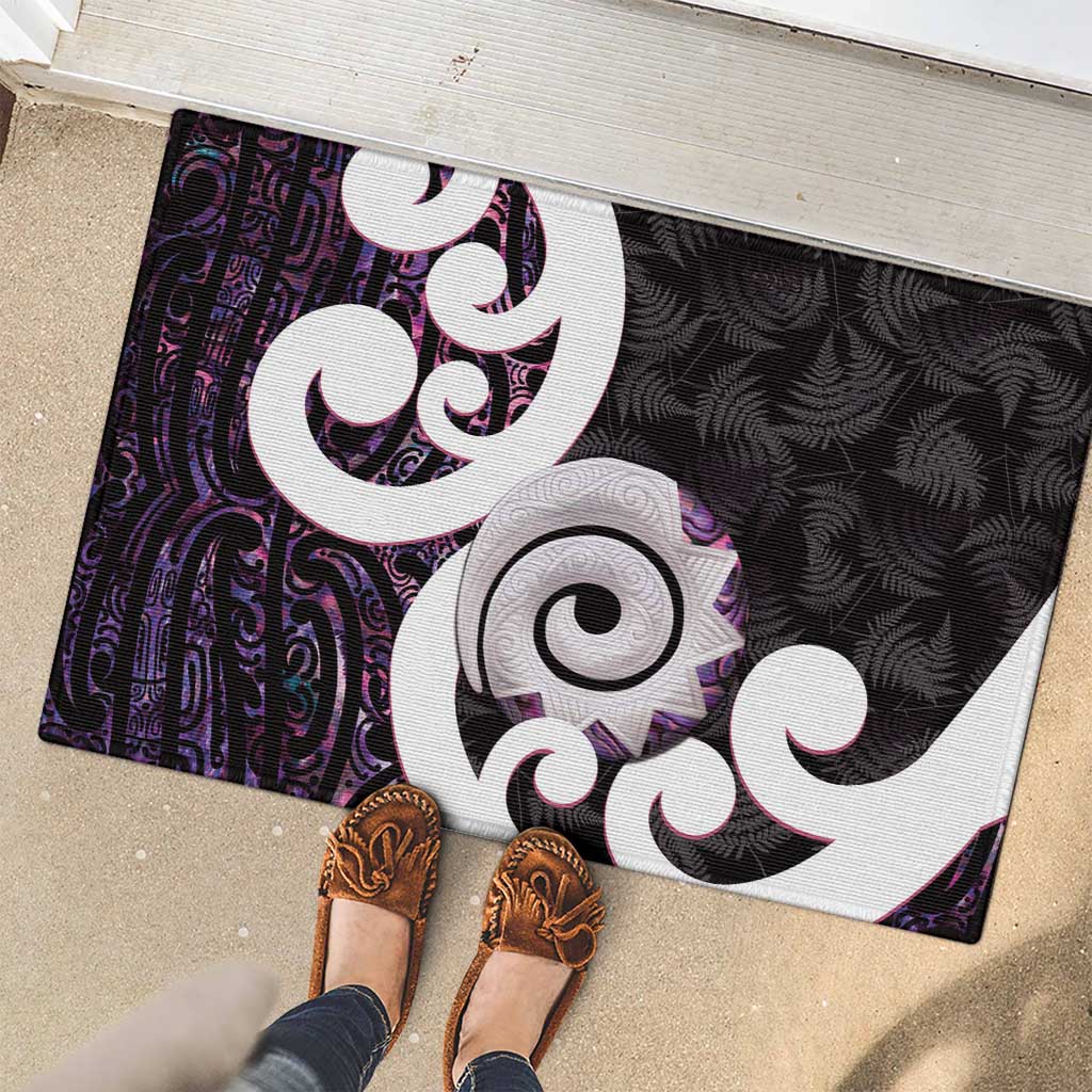 Aotearoa Koru Rubber Doormat Purple Maori Paua Shell Mix Silver Fern