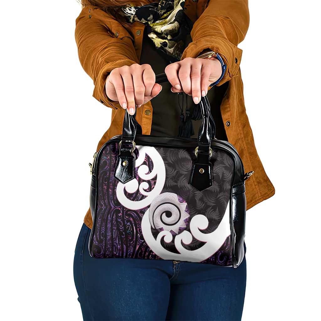 Aotearoa Koru Shoulder Handbag Purple Maori Paua Shell Mix Silver Fern - Vibe Hoodie Shop