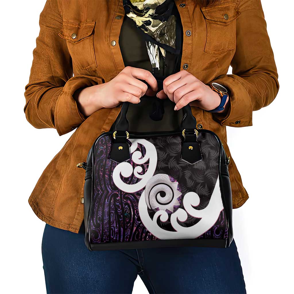 Aotearoa Koru Shoulder Handbag Purple Maori Paua Shell Mix Silver Fern - Vibe Hoodie Shop