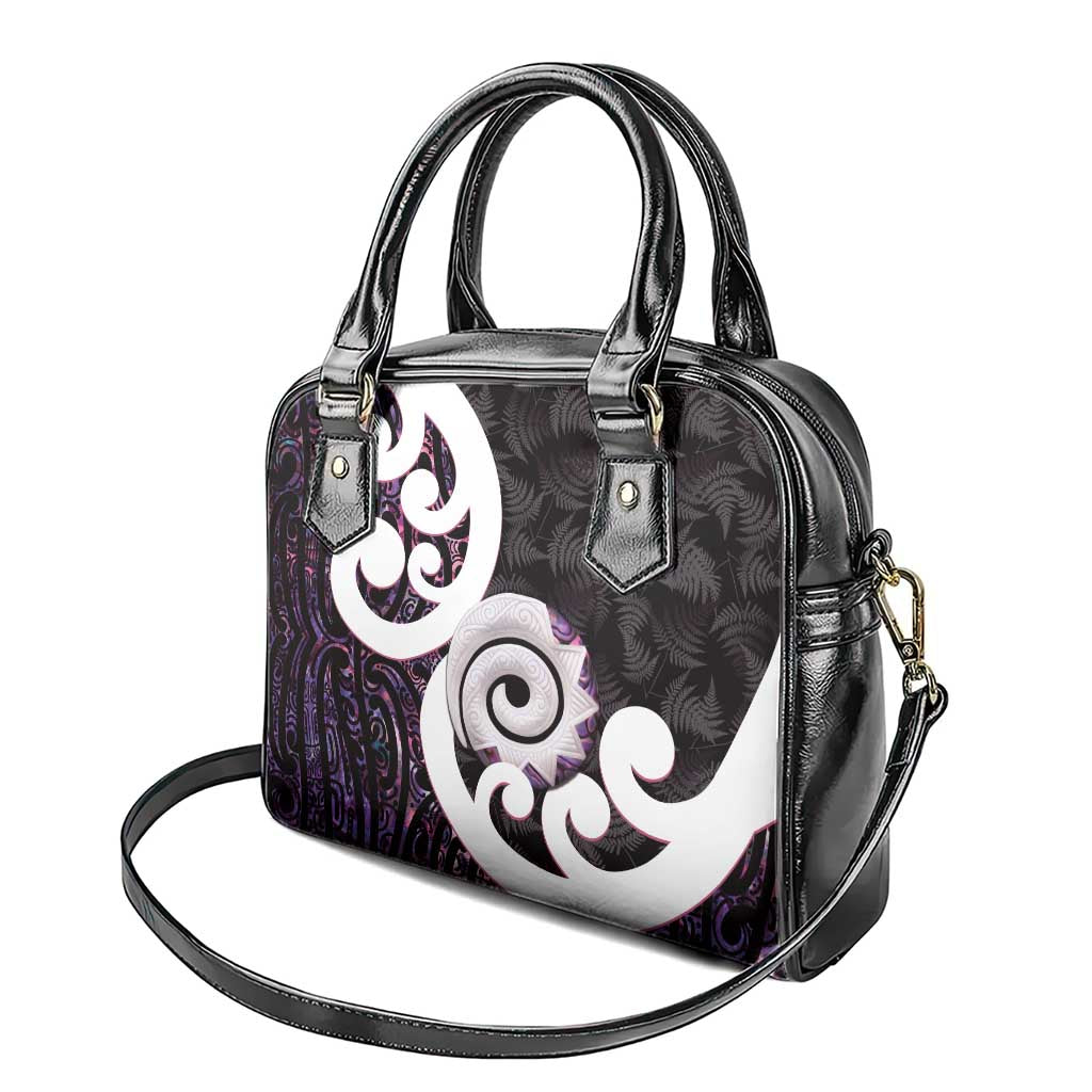 Aotearoa Koru Shoulder Handbag Purple Maori Paua Shell Mix Silver Fern - Vibe Hoodie Shop