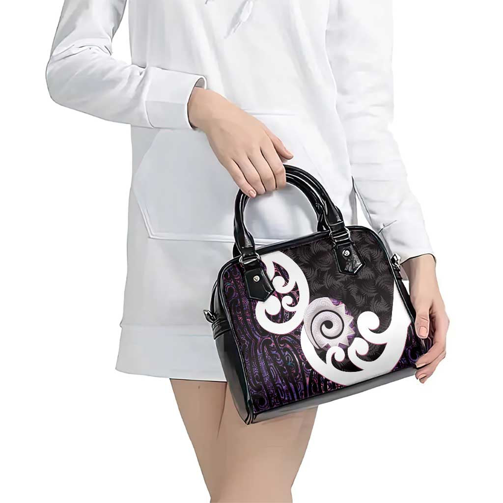 Aotearoa Koru Shoulder Handbag Purple Maori Paua Shell Mix Silver Fern - Vibe Hoodie Shop