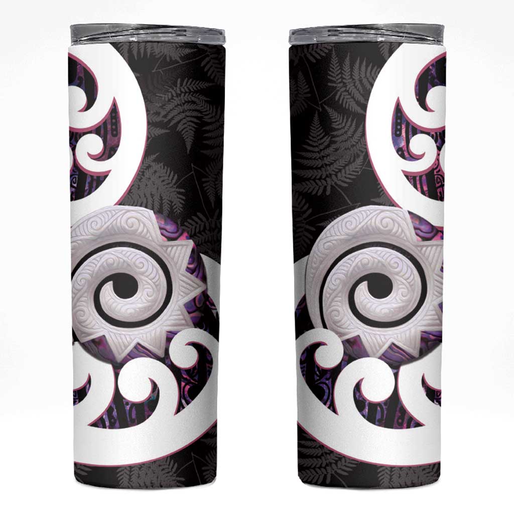 Aotearoa Koru Skinny Tumbler Purple Maori Paua Shell Mix Silver Fern