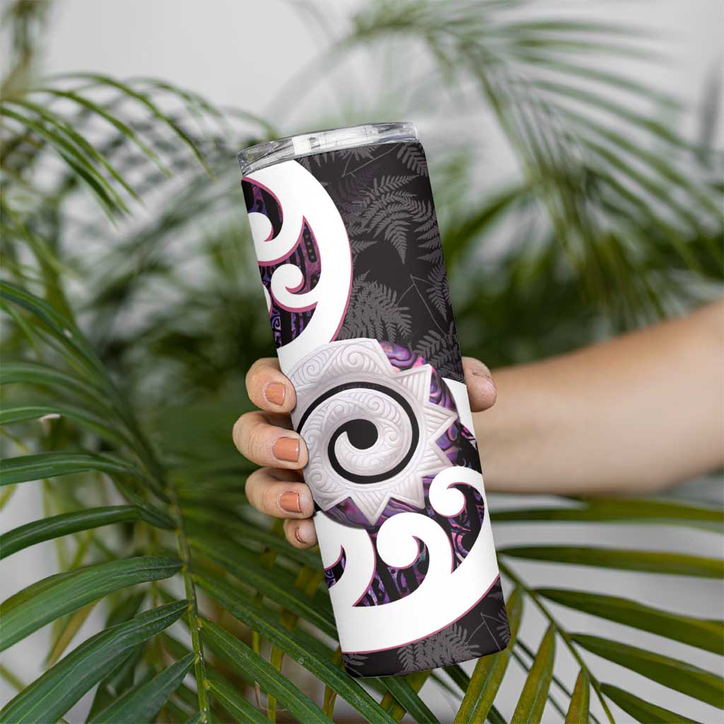 Aotearoa Koru Skinny Tumbler Purple Maori Paua Shell Mix Silver Fern