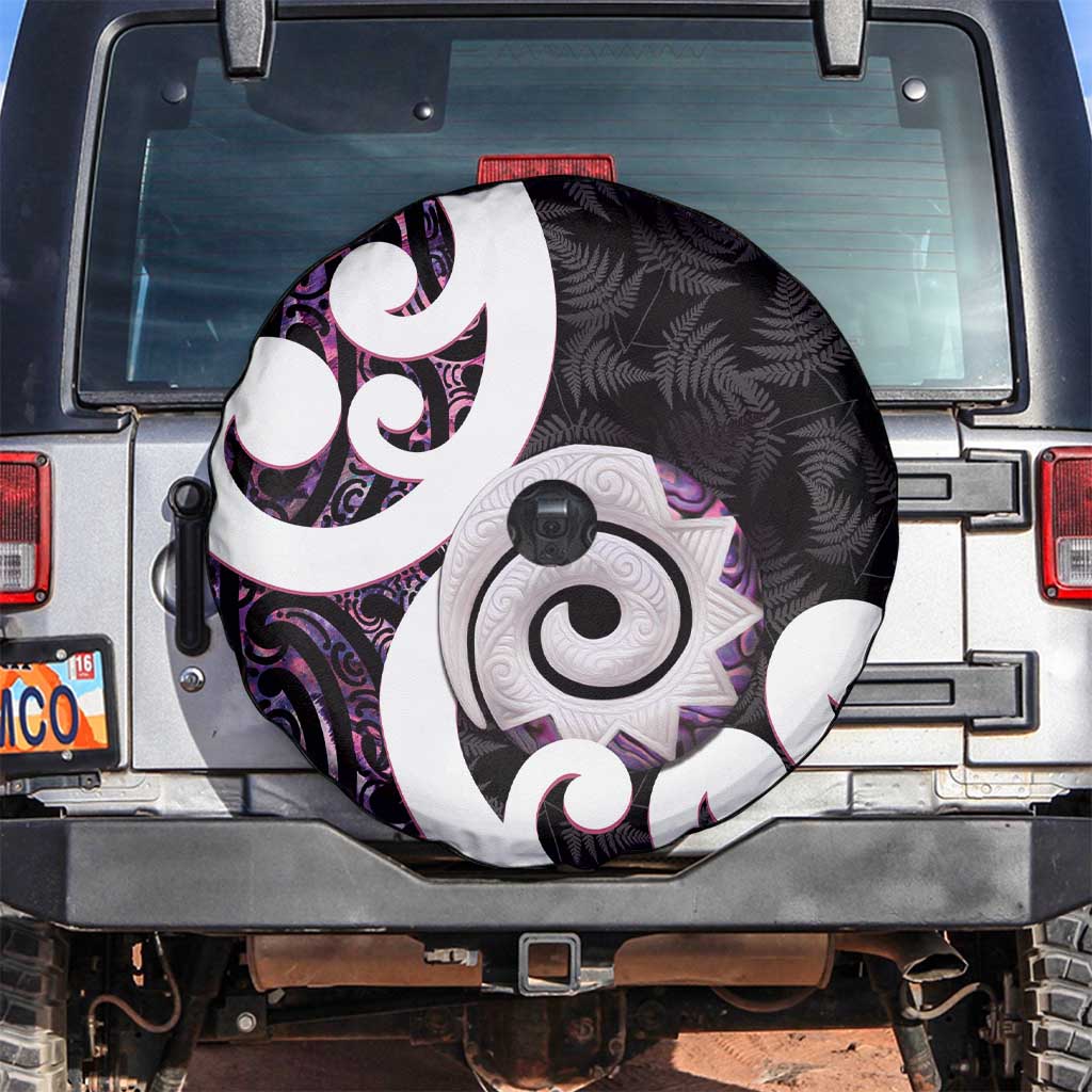 Aotearoa Koru Spare Tire Cover Purple Maori Paua Shell Mix Silver Fern - Vibe Hoodie Shop