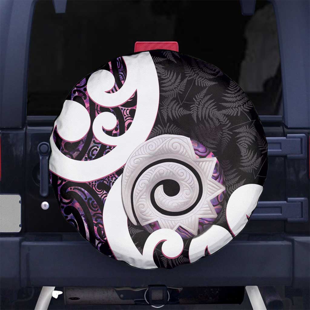 Aotearoa Koru Spare Tire Cover Purple Maori Paua Shell Mix Silver Fern - Vibe Hoodie Shop