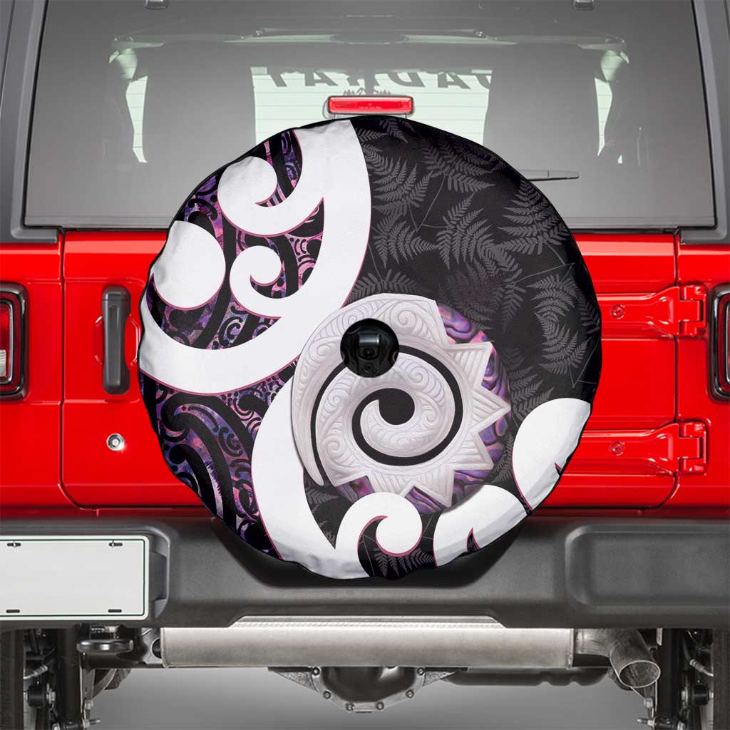 Aotearoa Koru Spare Tire Cover Purple Maori Paua Shell Mix Silver Fern - Vibe Hoodie Shop