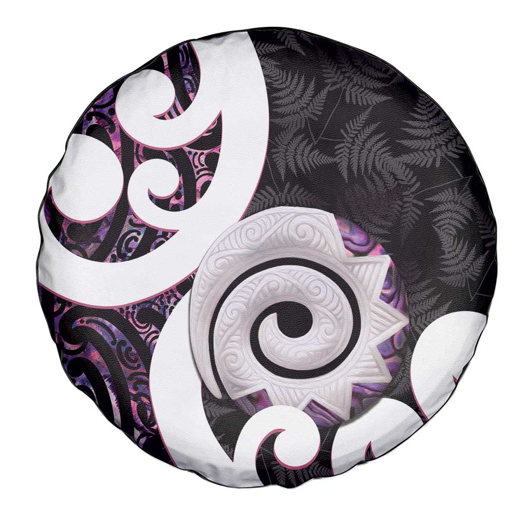 Aotearoa Koru Spare Tire Cover Purple Maori Paua Shell Mix Silver Fern - Vibe Hoodie Shop