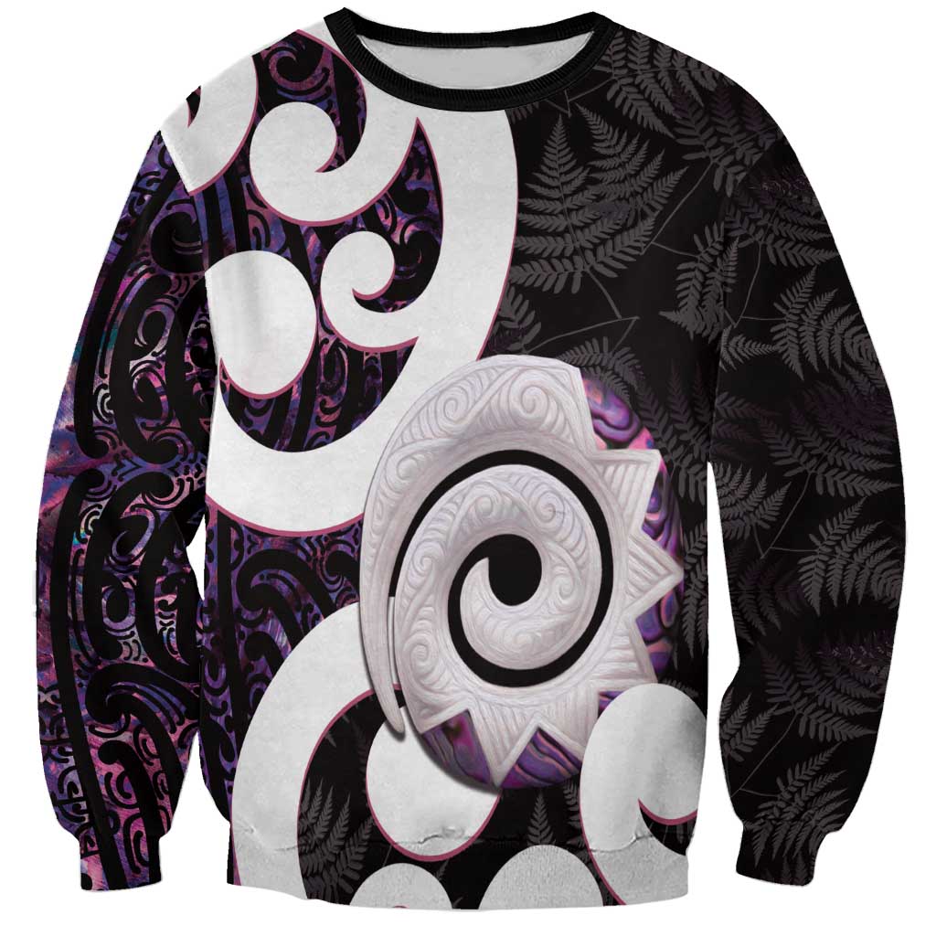 Aotearoa Koru Sweatshirt Purple Maori Paua Shell Mix Silver Fern - Vibe Hoodie Shop