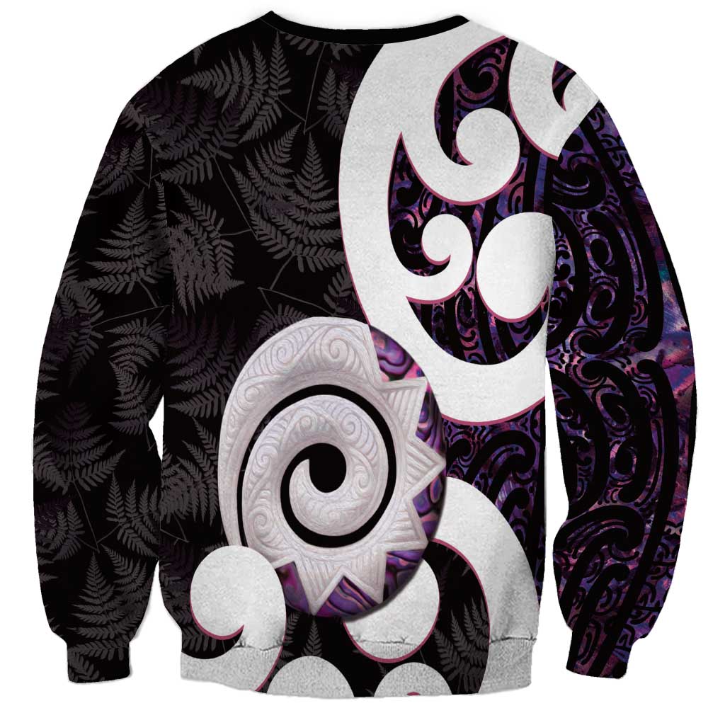 Aotearoa Koru Sweatshirt Purple Maori Paua Shell Mix Silver Fern - Vibe Hoodie Shop