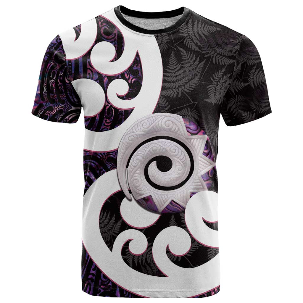 Aotearoa Koru T Shirt Purple Maori Paua Shell Mix Silver Fern - Vibe Hoodie Shop