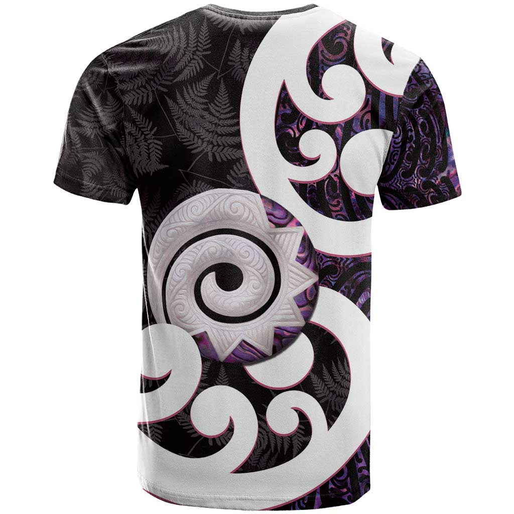 Aotearoa Koru T Shirt Purple Maori Paua Shell Mix Silver Fern - Vibe Hoodie Shop