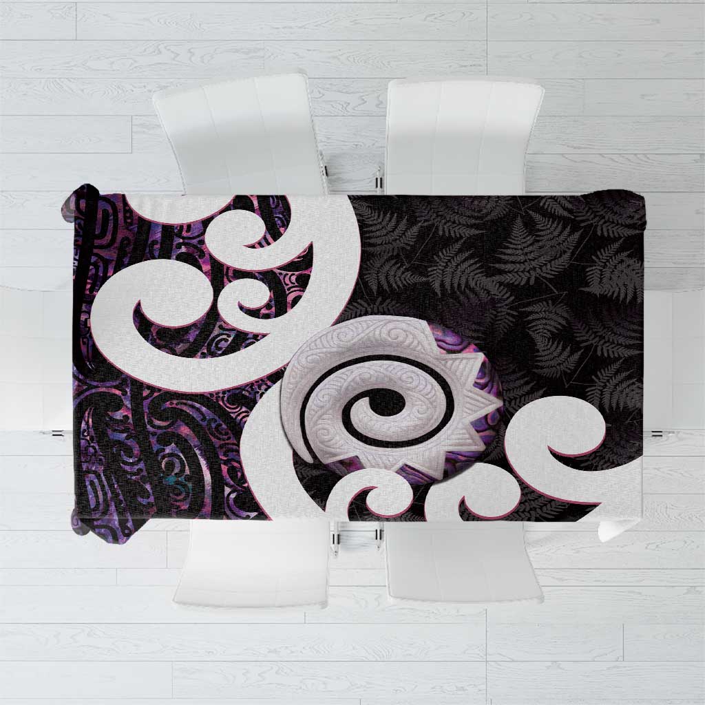 Aotearoa Koru Tablecloth Purple Maori Paua Shell Mix Silver Fern