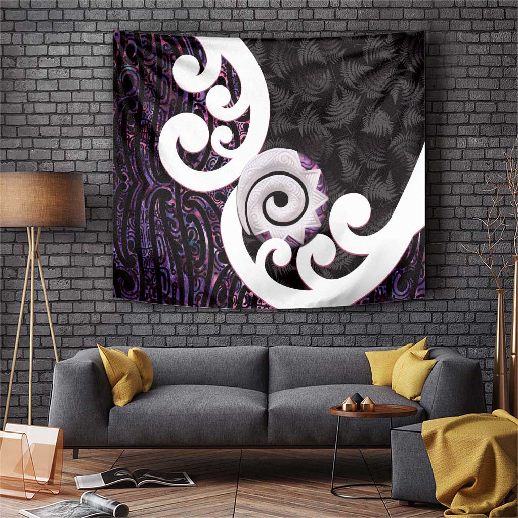 Aotearoa Koru Tapestry Purple Maori Paua Shell Mix Silver Fern - Vibe Hoodie Shop