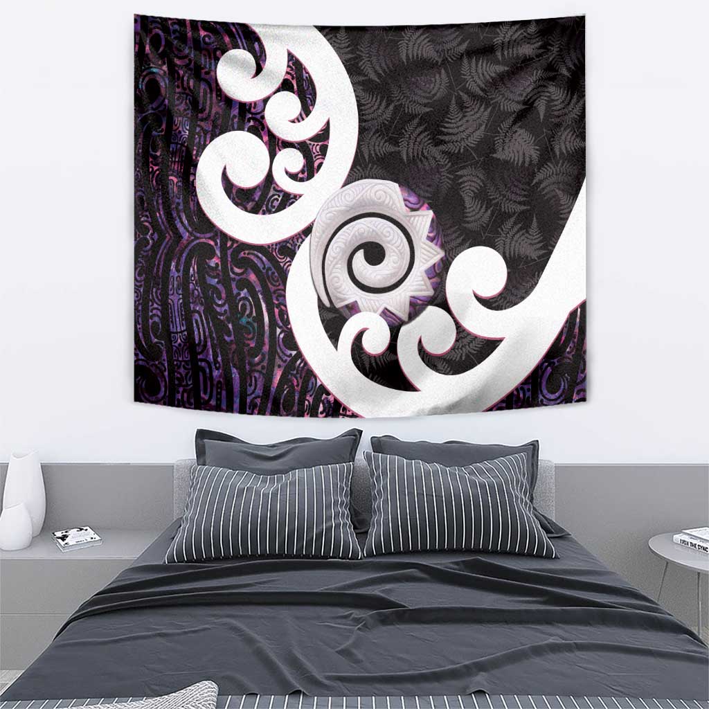 Aotearoa Koru Tapestry Purple Maori Paua Shell Mix Silver Fern - Vibe Hoodie Shop