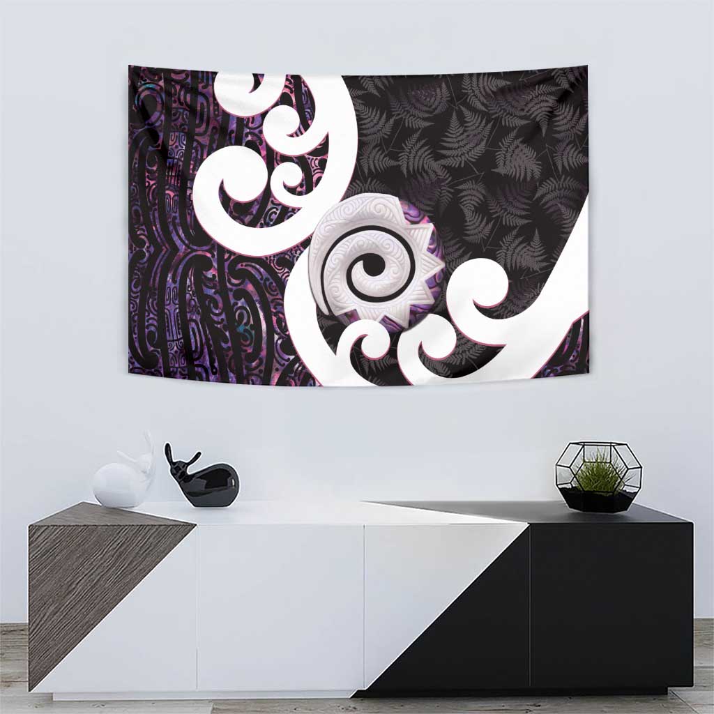 Aotearoa Koru Tapestry Purple Maori Paua Shell Mix Silver Fern - Vibe Hoodie Shop